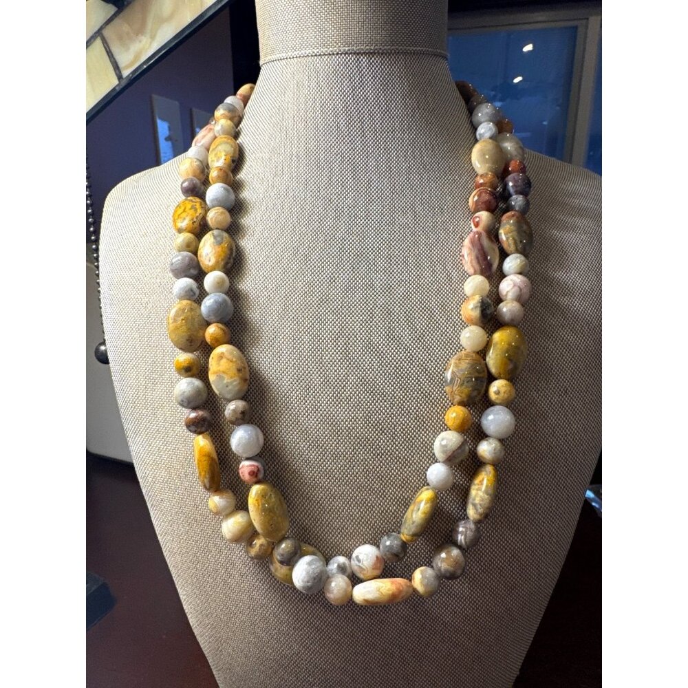 Jay King DTR 925 Necklace Crazy Lace Agate Long 44" Natural Stone Beaded Boho